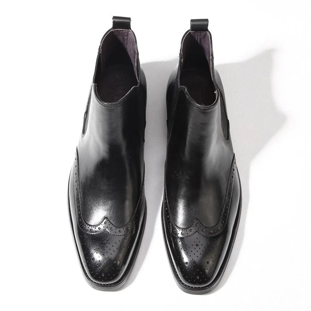 Handmade Cow Leather Suede Wingtip Dress Boots