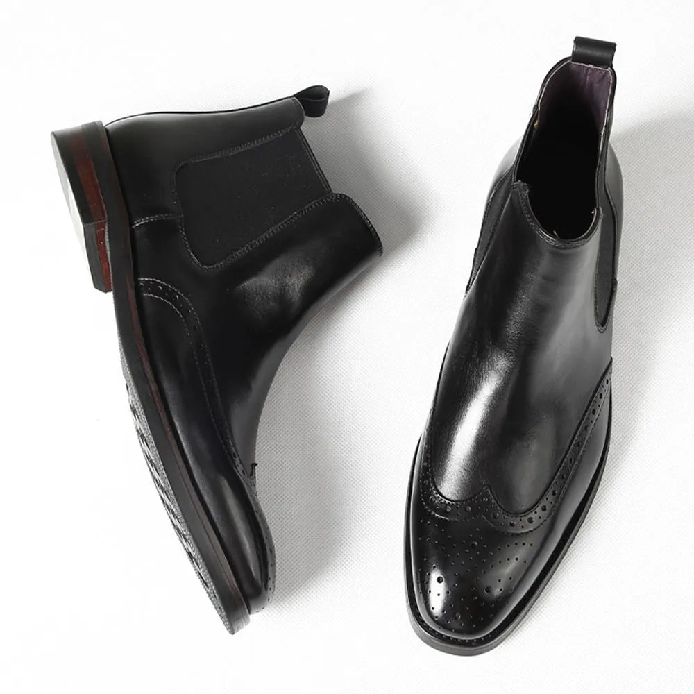 Handmade Cow Leather Suede Wingtip Dress Boots