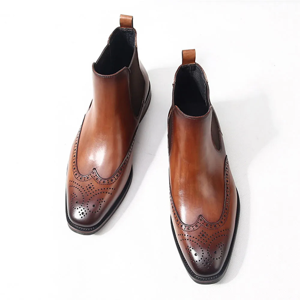Handmade Cow Leather Suede Wingtip Dress Boots