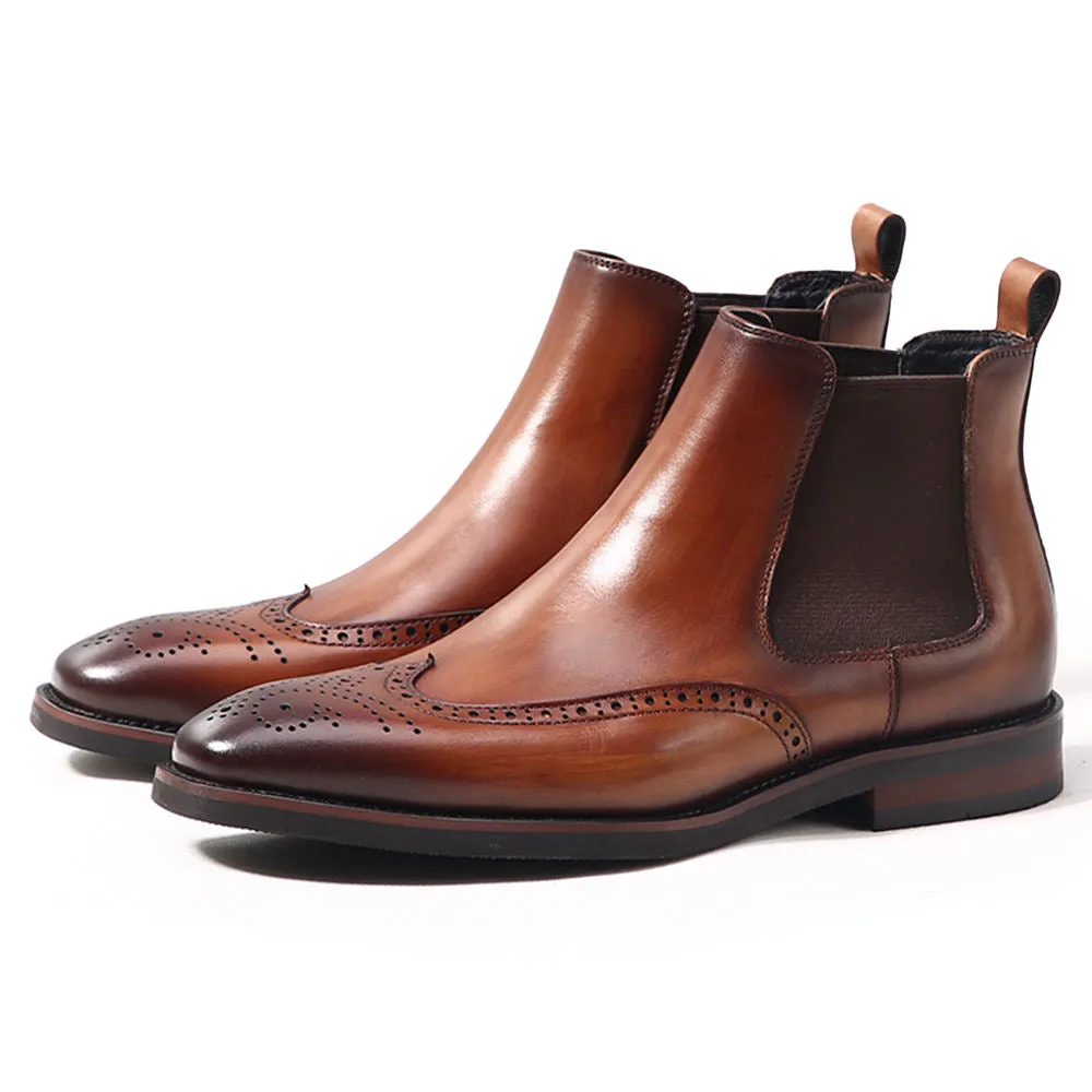 Handmade Cow Leather Suede Wingtip Dress Boots