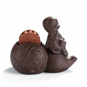 Handmade Lucky Little Monk, Golden Money Frog, Pig Purple Clay Decoration