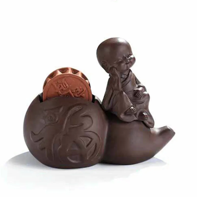 Handmade Lucky Little Monk, Golden Money Frog, Pig Purple Clay Decoration