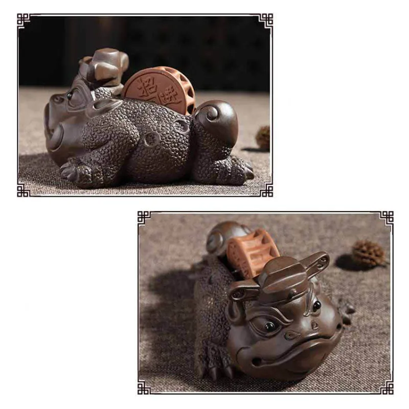 Handmade Lucky Little Monk, Golden Money Frog, Pig Purple Clay Decoration
