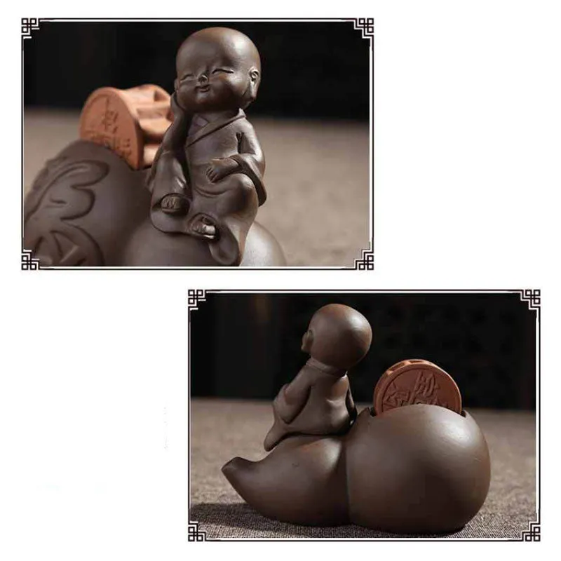 Handmade Lucky Little Monk, Golden Money Frog, Pig Purple Clay Decoration