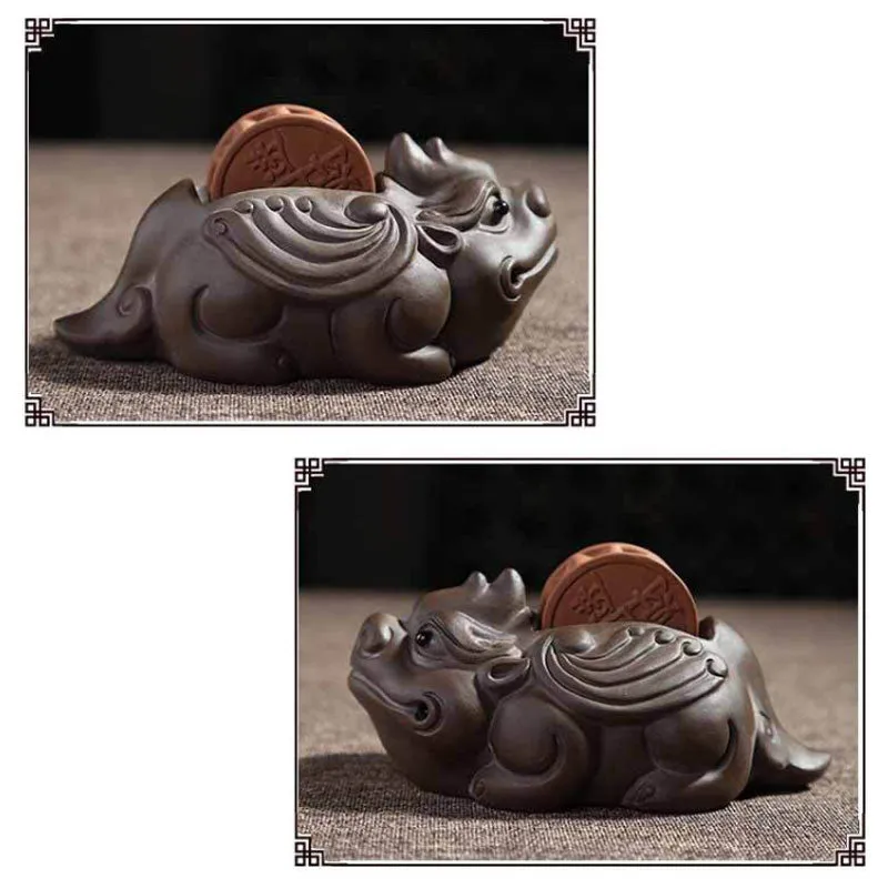 Handmade Lucky Little Monk, Golden Money Frog, Pig Purple Clay Decoration