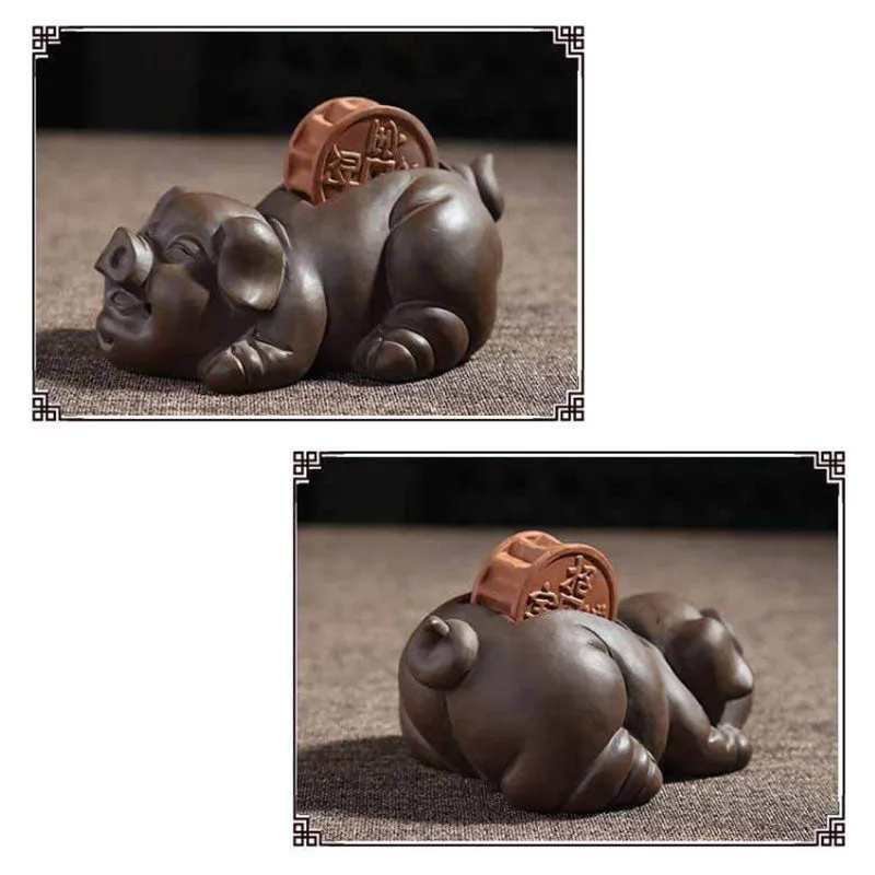 Handmade Lucky Little Monk, Golden Money Frog, Pig Purple Clay Decoration