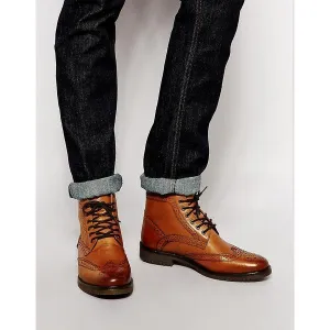 Handmade Tan Brogue Ankle Boots for Men