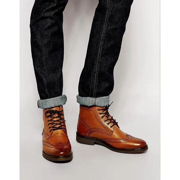 Handmade Tan Brogue Ankle Boots for Men