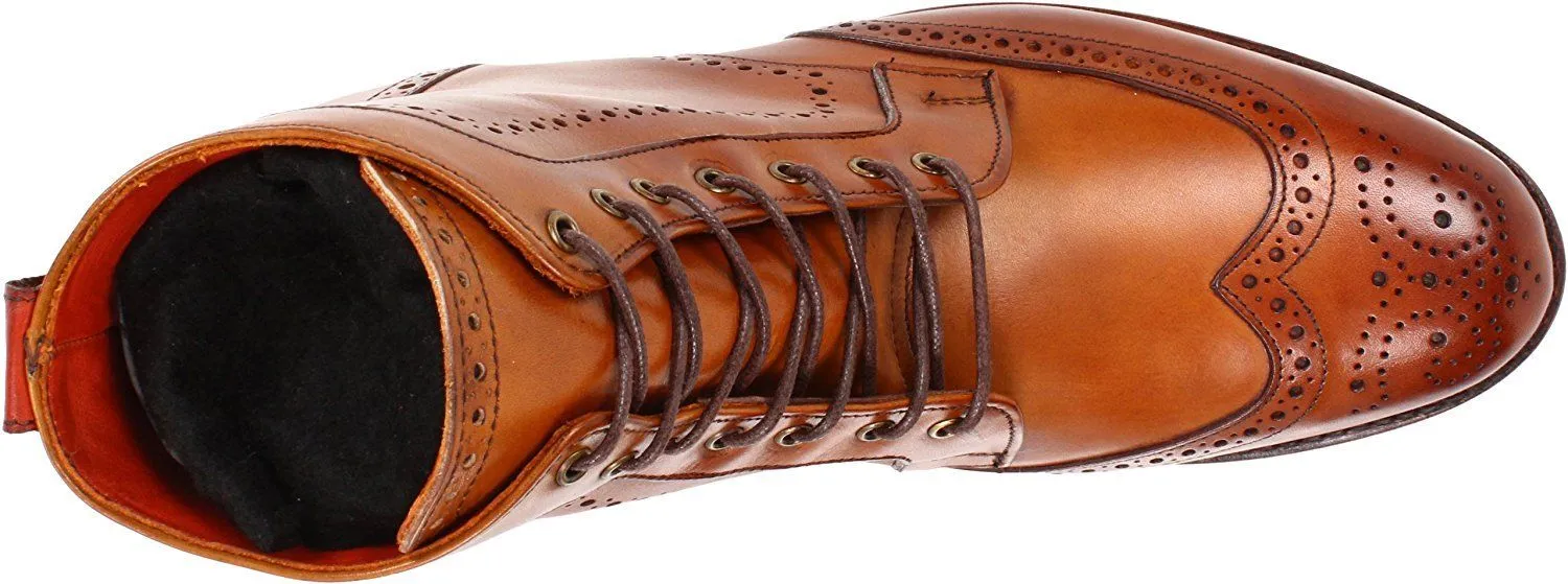 Handmade Tan Brown Wingtip Brogue Lace Up Ankle Boots