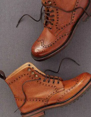 Handmade Tan Wingtip Brogue Ankle Boots for Men