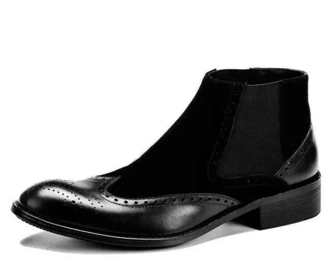 Handmade Two Tone Chelsea Boots - Black Leather & Suede
