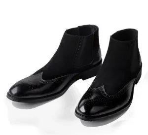 Handmade Two Tone Chelsea Boots - Black Leather & Suede