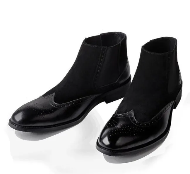 Handmade Two Tone Chelsea Boots - Black Leather & Suede