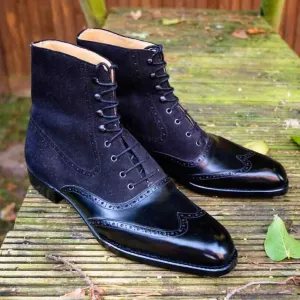 Handmade Two Tone Wingtip Brogue Boots for Men