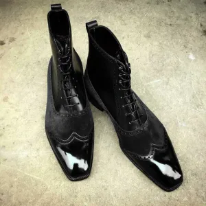 Handmade Wingtip Ankle Boots in Suede and Leather