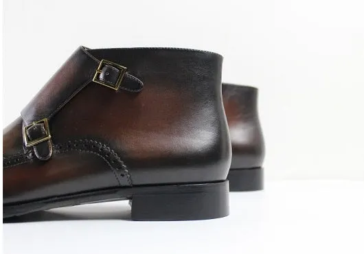 Handmade Wingtip Brogue Double Monk Chukka Boots