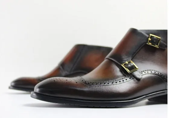 Handmade Wingtip Brogue Double Monk Chukka Boots
