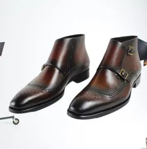 Handmade Wingtip Brogue Double Monk Chukka Boots