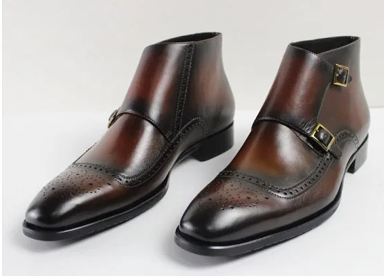 Handmade Wingtip Brogue Double Monk Chukka Boots