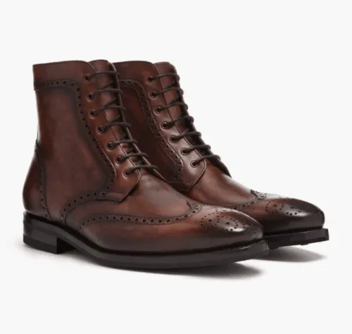 Handmade Wingtip Brogue Lace-Up Dress Boots for Men