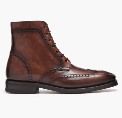 Handmade Wingtip Brogue Lace-Up Dress Boots for Men