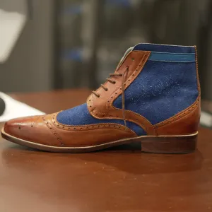 Handmade Wingtip Brogue Lace-Up Full-Grain Leather Ankle Boots