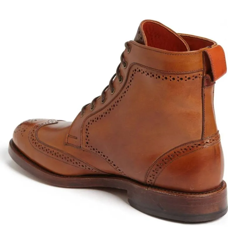 Handmade Wingtip Brogue Tan Leather Boots
