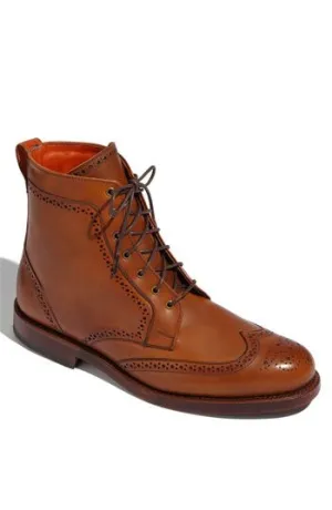 Handmade Wingtip Brogue Tan Leather Boots