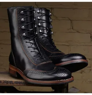 Handmade Wingtip Leather Ankle Boots for Men