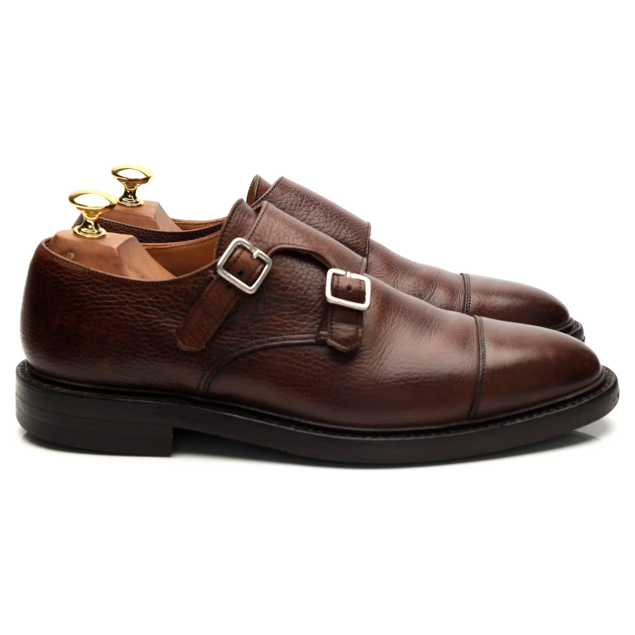 'Harrogate' Dark Brown Grain Leather Double Monk Strap UK 6.5 E