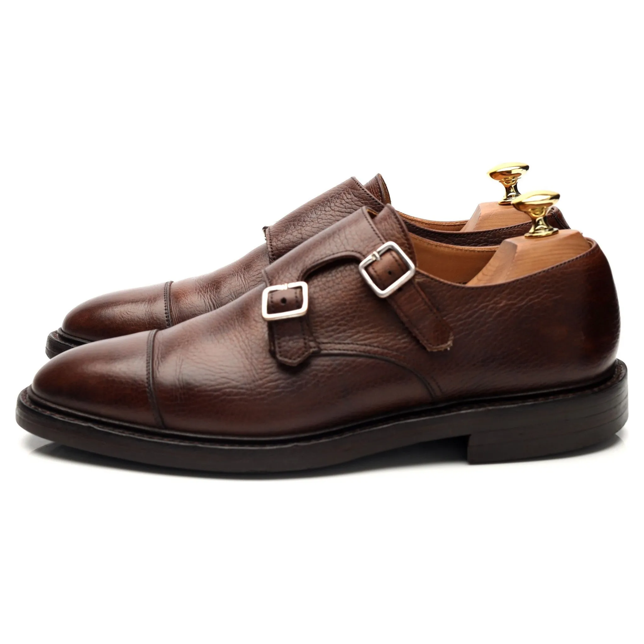 'Harrogate' Dark Brown Grain Leather Double Monk Strap UK 6.5 E