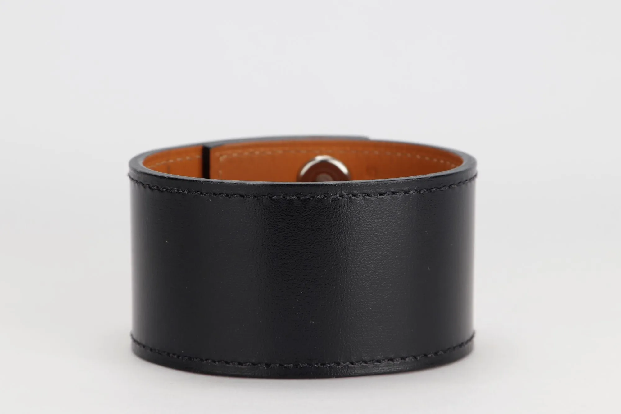 Hermes Perforated Intense Bracelet, Black Color, Silver Hardware