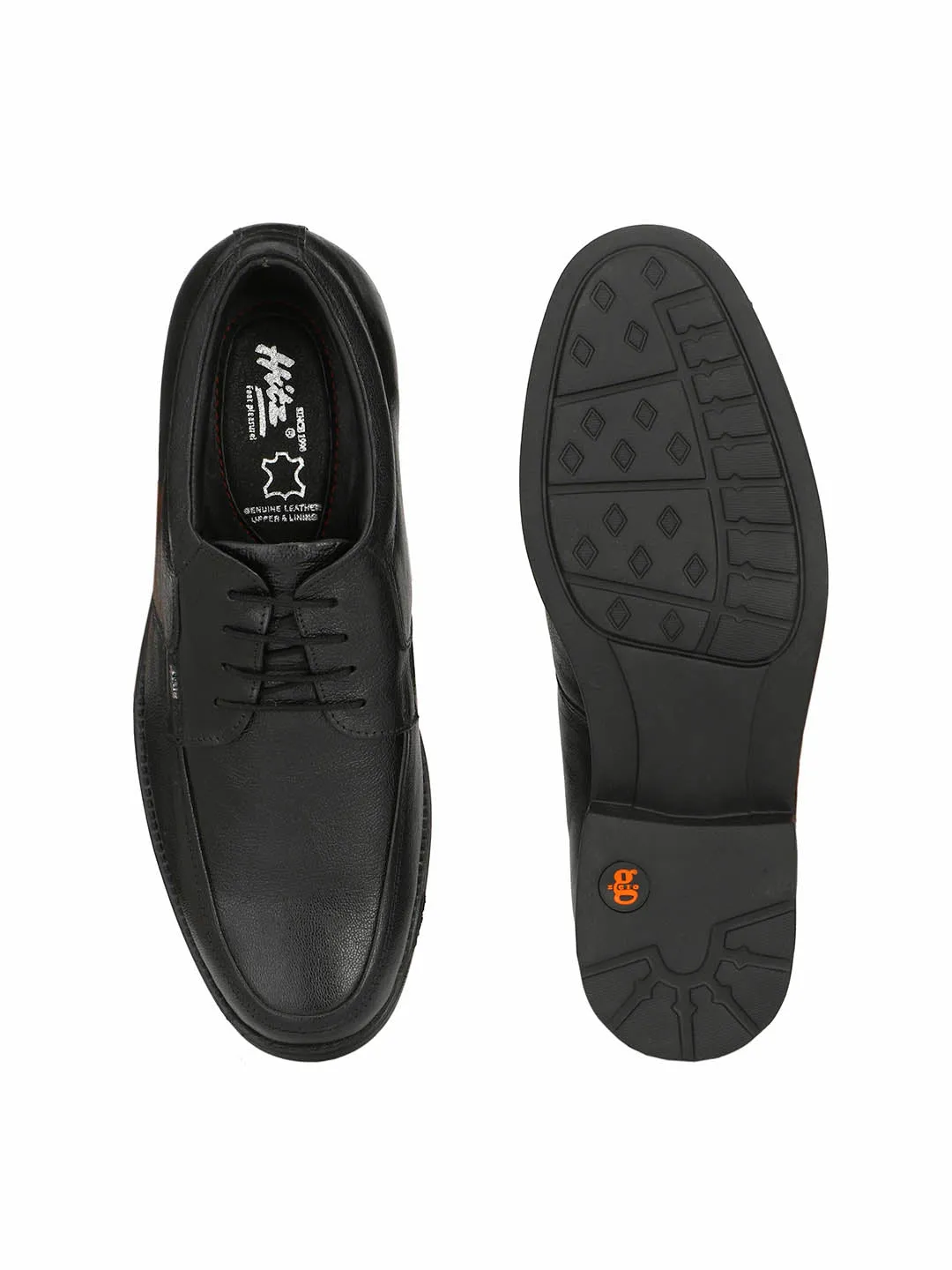 Hitz Men's Black Leather Derby Formal Shoes