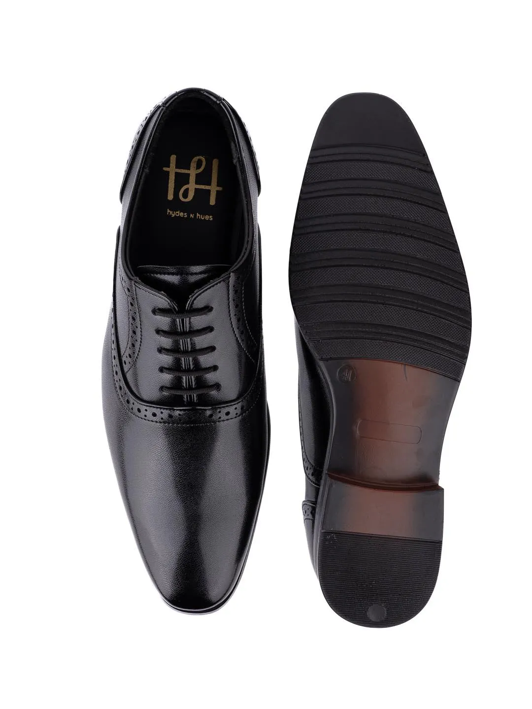Hydes N Hues Men Black Perforated Formal Derbys
