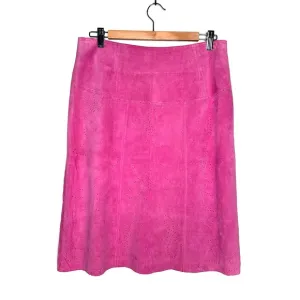 In Suede | Pink Floral Perforated Suede Knee Length Skirt Size 8