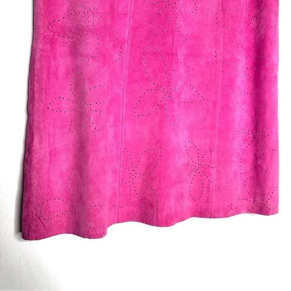 In Suede | Pink Floral Perforated Suede Knee Length Skirt Size 8