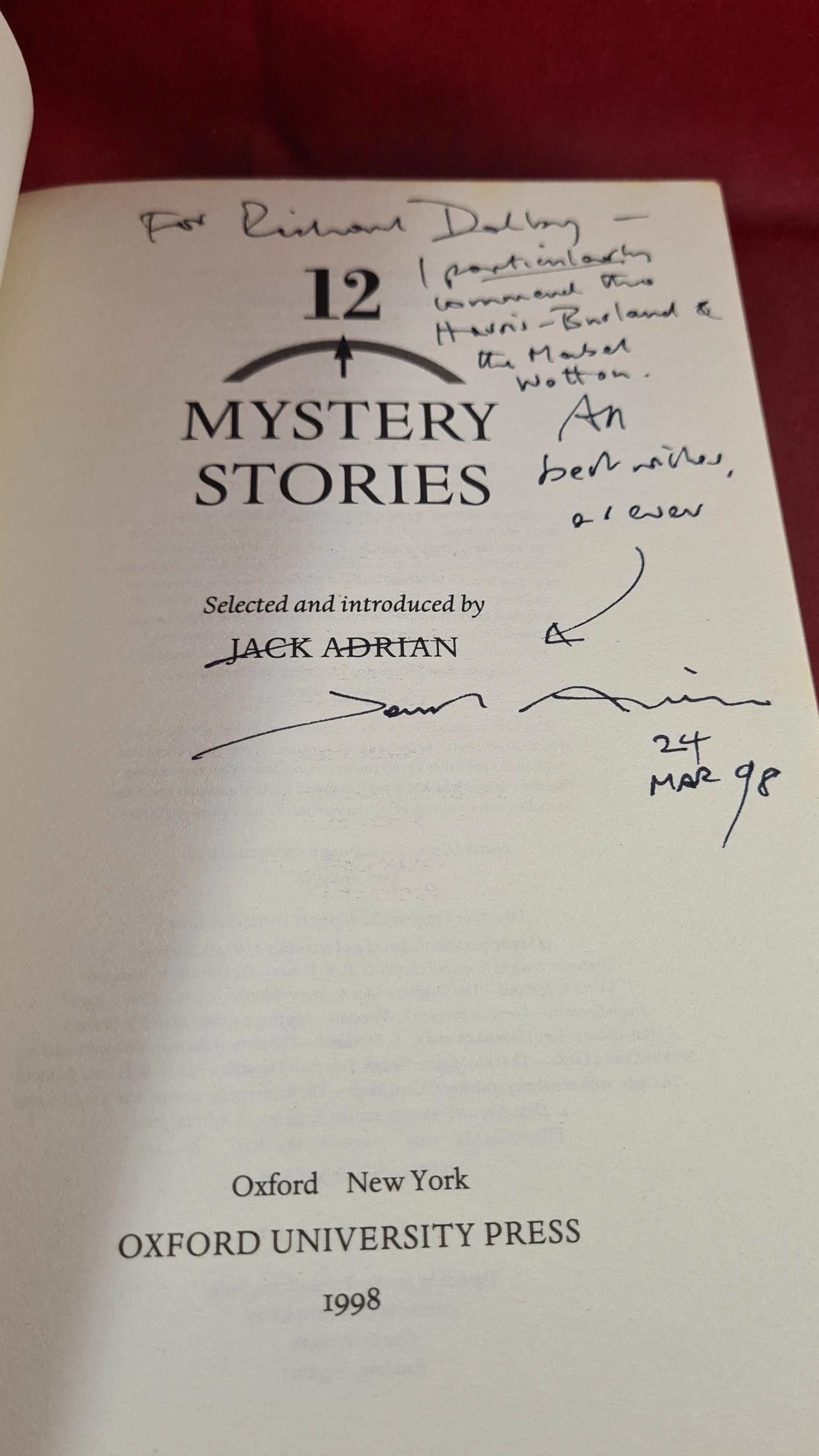 Jack Adrian - Twelve Mystery Stories, Oxford, 1998, Signed, Inscribed, Paperbacks
