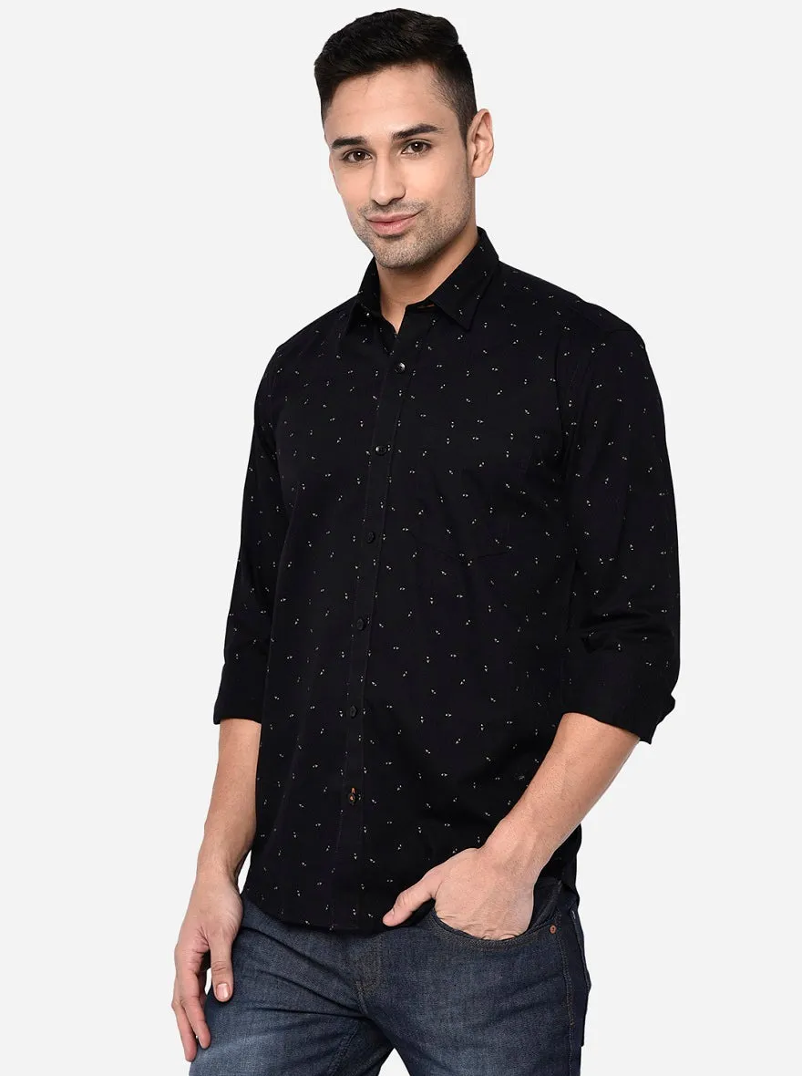 Jet Black Printed Slim Fit Casual Shirt | JadeBlue