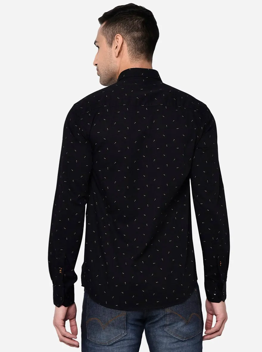 Jet Black Printed Slim Fit Casual Shirt | JadeBlue