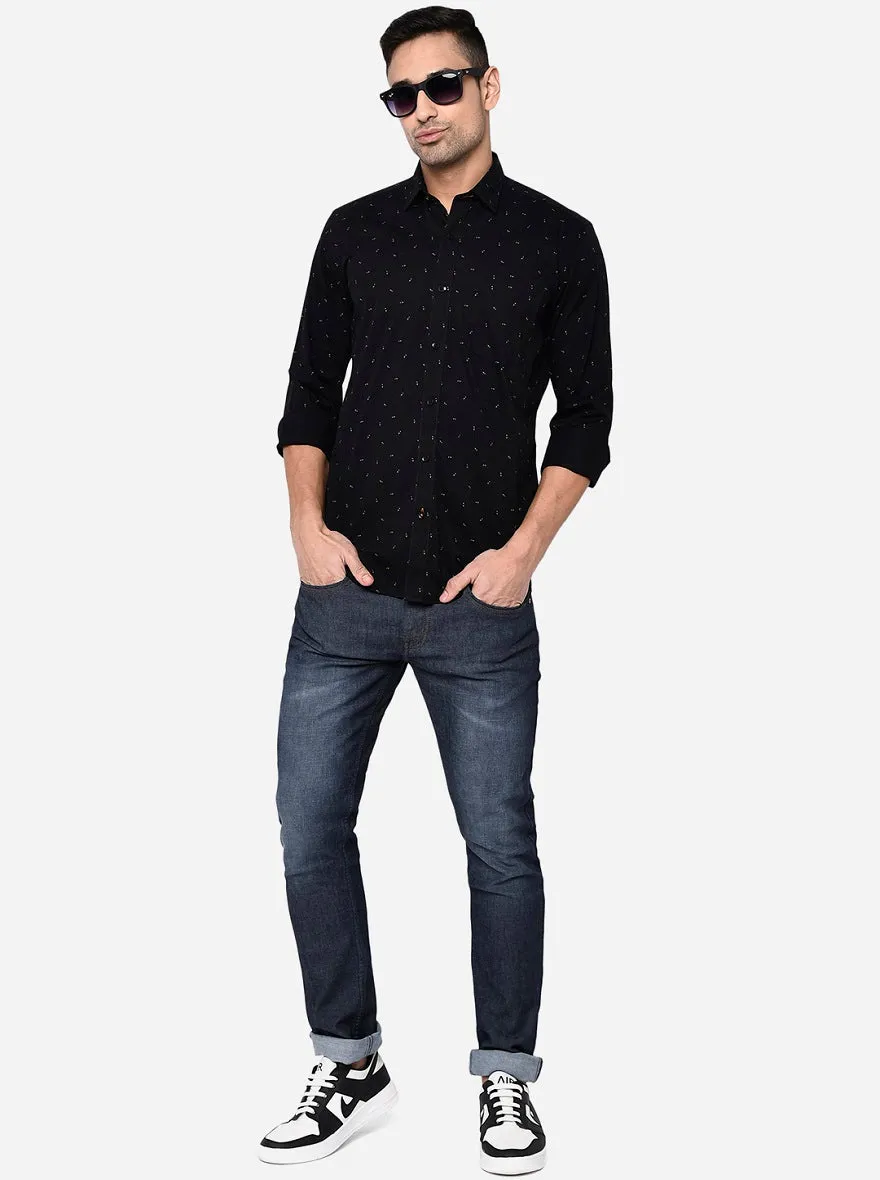 Jet Black Printed Slim Fit Casual Shirt | JadeBlue