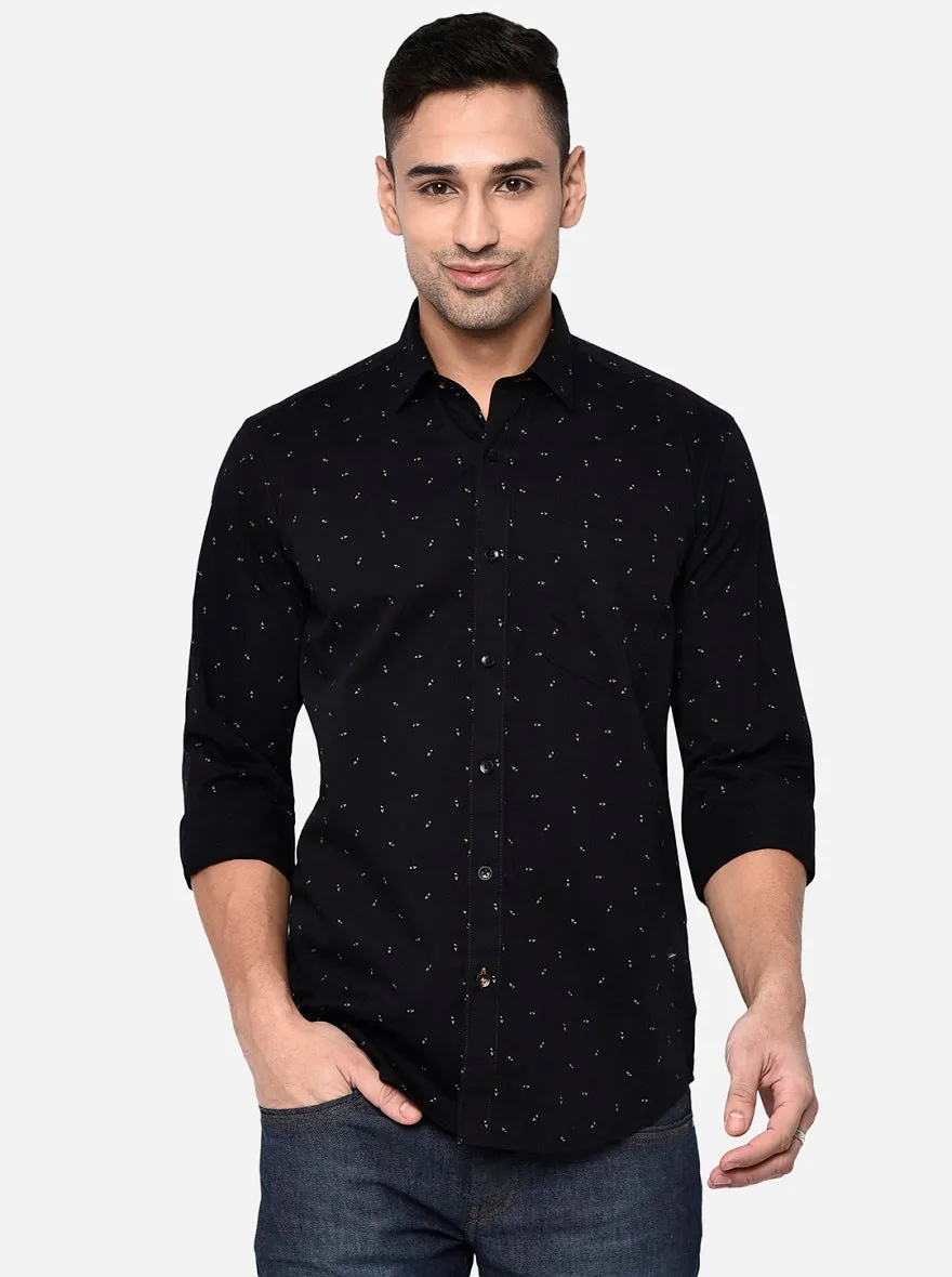 Jet Black Printed Slim Fit Casual Shirt | JadeBlue