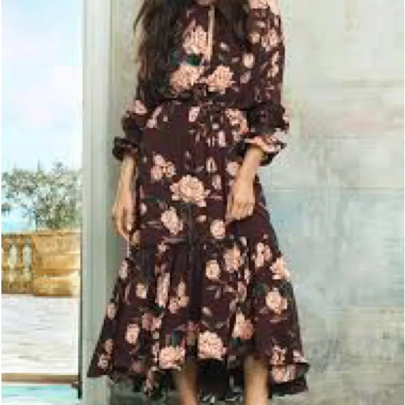 Johanna Ortiz x H&amp;M Midi Brown Floral Boho Peasant Cottage Wedding Easter
