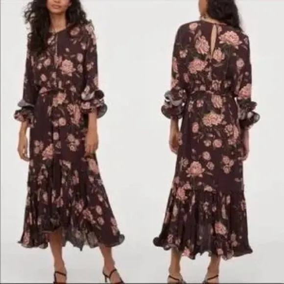 Johanna Ortiz x H&amp;M Midi Brown Floral Boho Peasant Cottage Wedding Easter