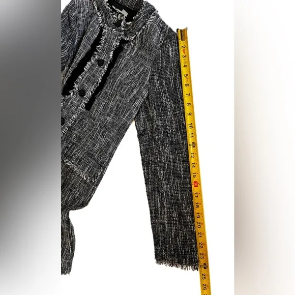 Karl Lagerfeld Black and White Tweed Coat with Fringe Size 2