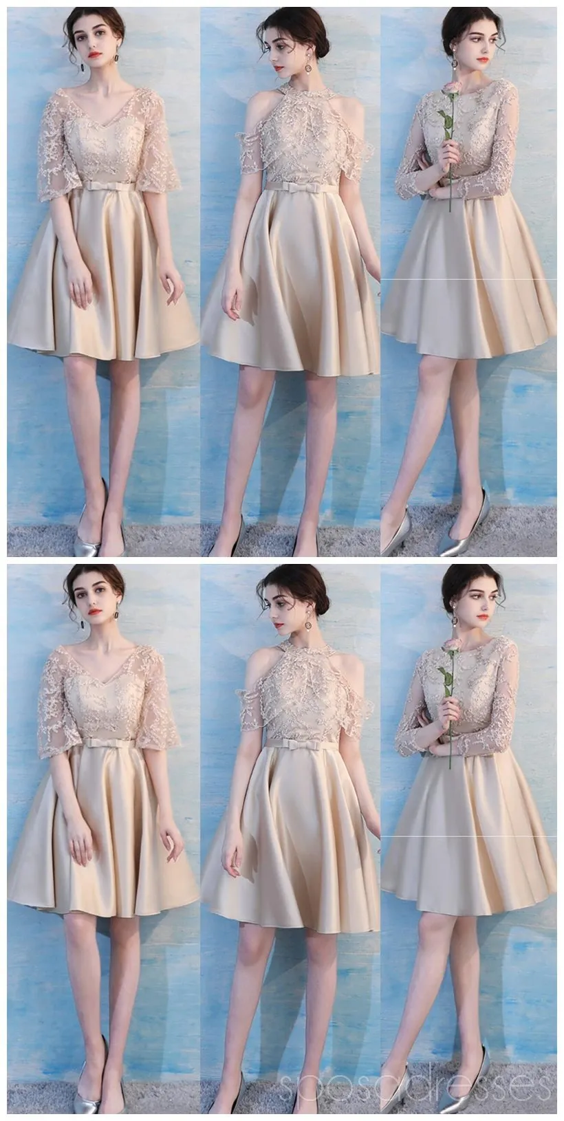 Lace Mismatched Short Cheap Custom Bridesmaid Dresses Online, WG500