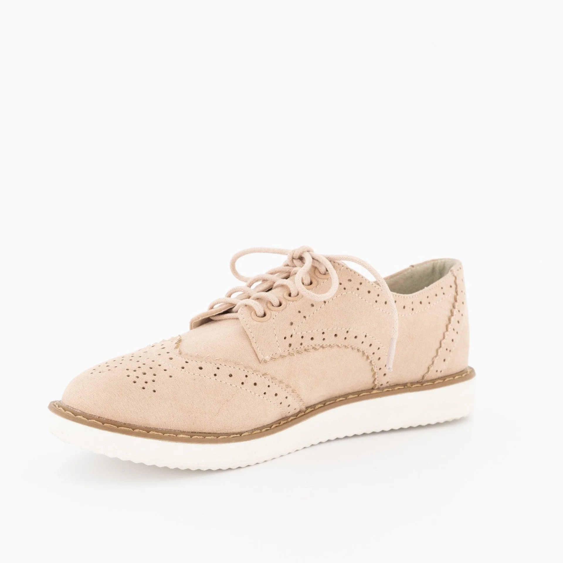 Ladies Brogue Lace-Up Oxford Shoe - Blush