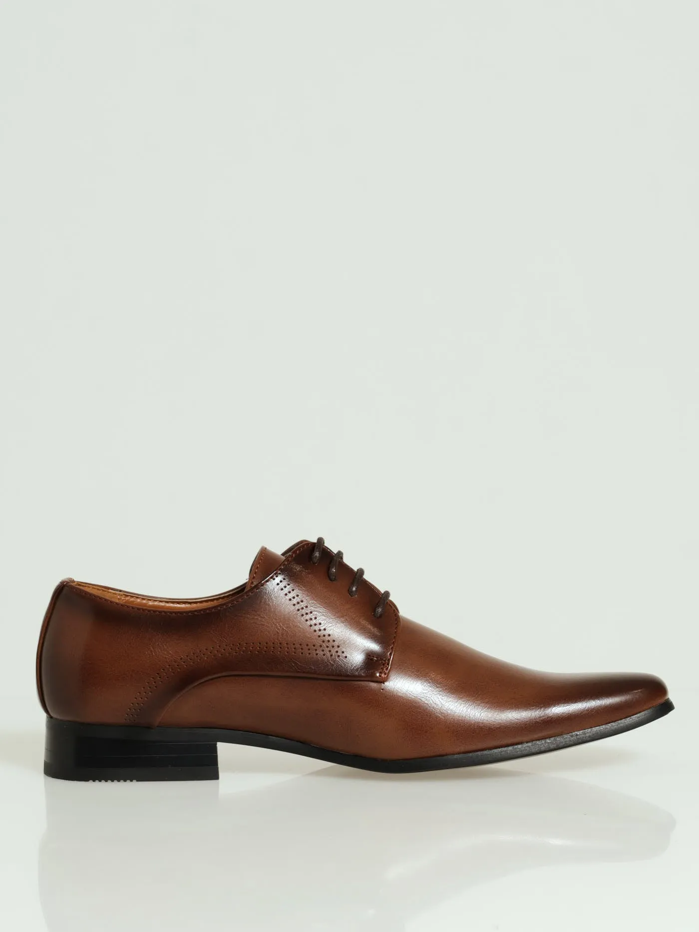 Laser Punch Side Detail Lace Up Derby Shoe - Tan