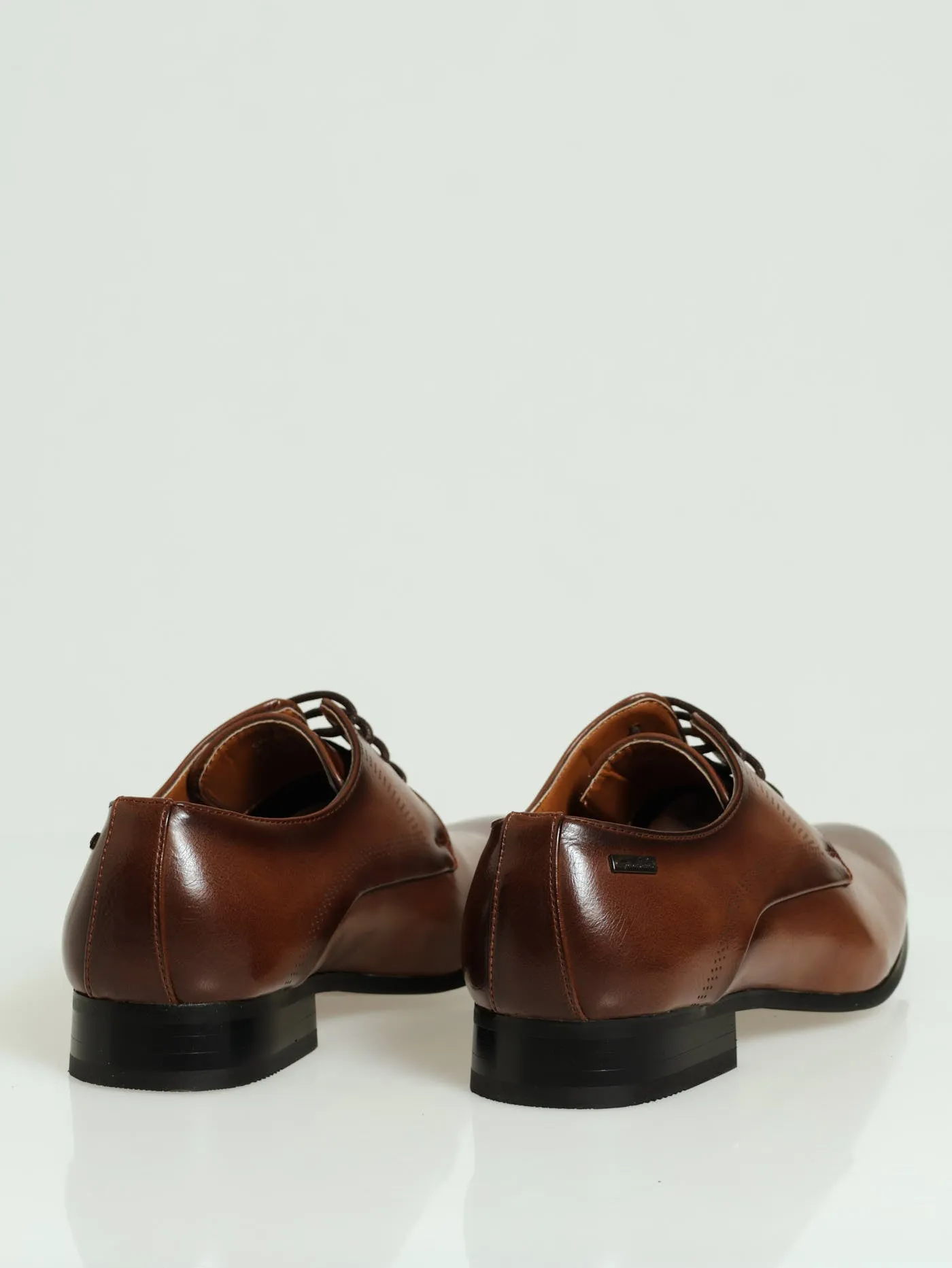 Laser Punch Side Detail Lace Up Derby Shoe - Tan