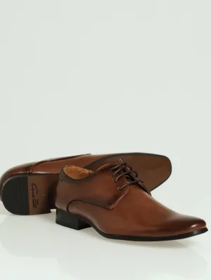Laser Punch Side Detail Lace Up Derby Shoe - Tan