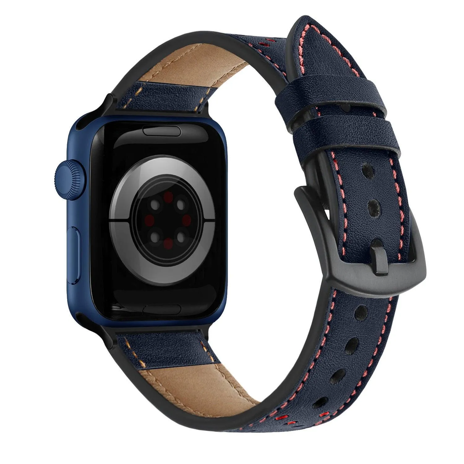 Leather Perforated Band, Midnight Blue-Red
